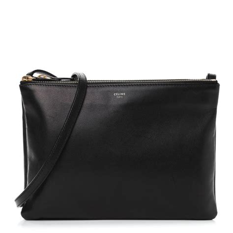 celine trio goatskin black|CELINE Goatskin Large Trio Crossbody Bag Black.